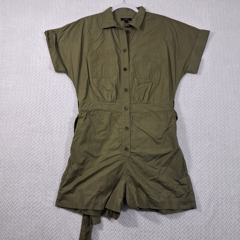 J.Crew Button Up Romper Womens 4 Olive Green